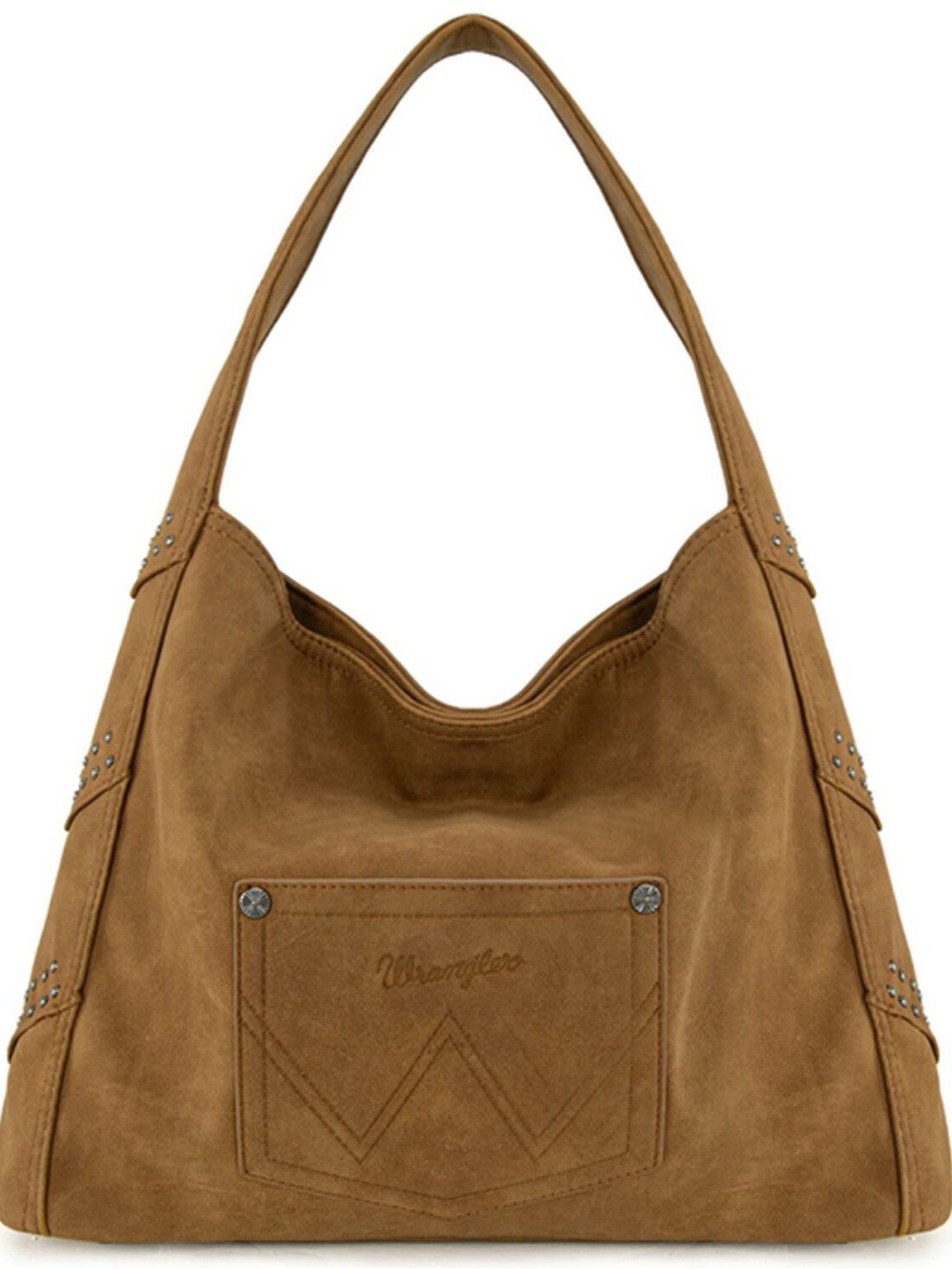 NWT WRANGLER WOMEN'S SHILOH FRINGE
STUDDED HOBO BAG - Brown/Tan - Picture 2 of 11
